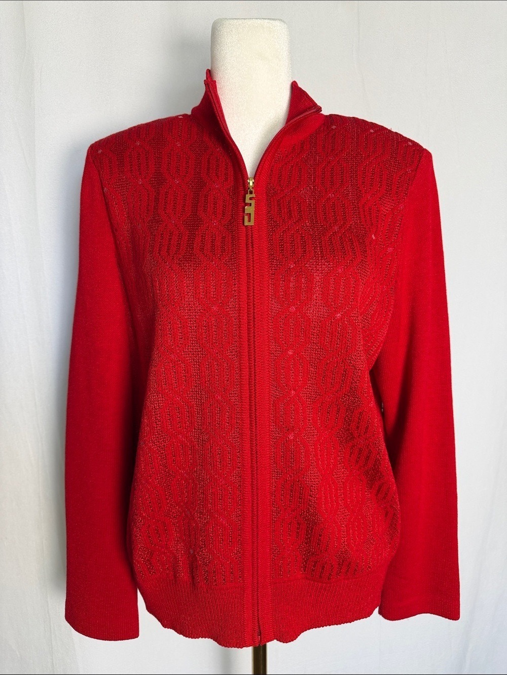 Vintage St John Sport Red Santana Knit Zip Front Sweater Jacket Sz S Resortwear